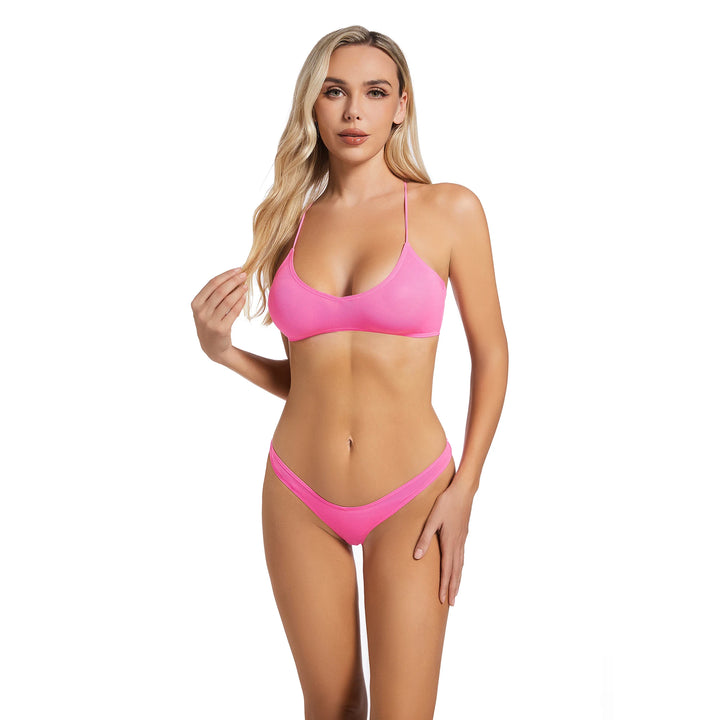 Yüksek Bel Pembe İki Parça Kadın Bikini