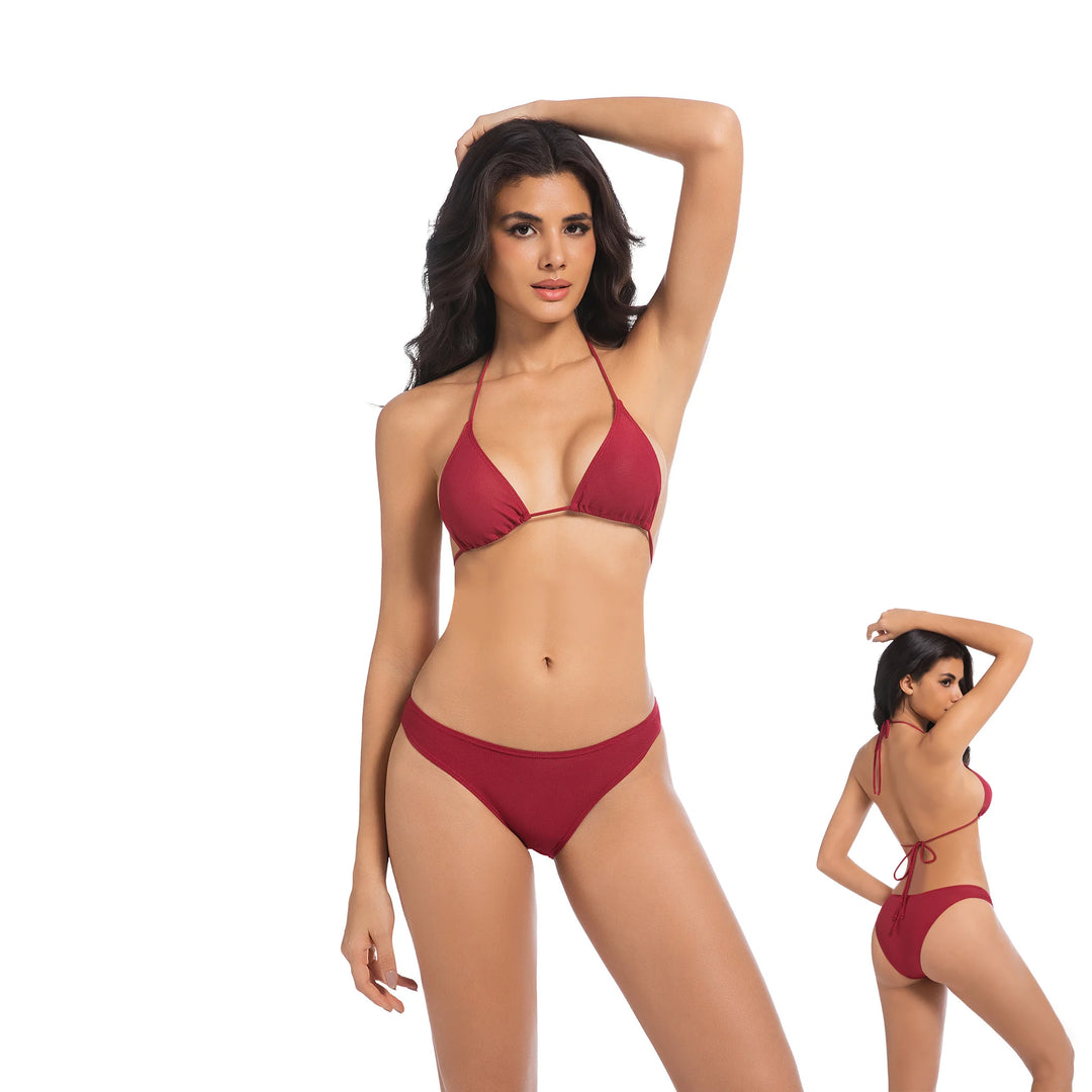 Yüksek Bel Kırmızı İki Parça Kadın Bikini