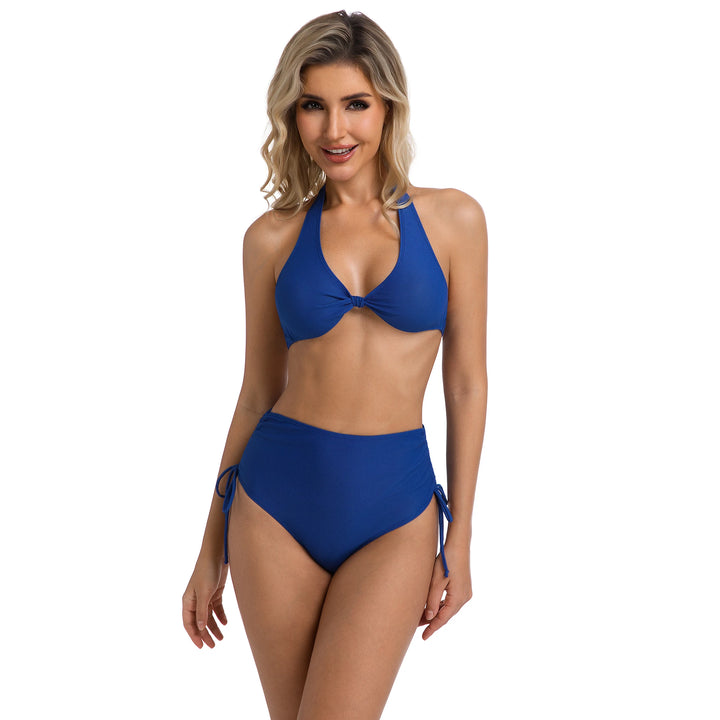 Yüksek Bel Mavi İki Parça Kadın Bikini Seti