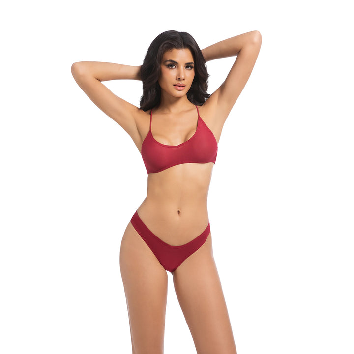 Kırmızı İki Parça Yüksek Bel Bikini