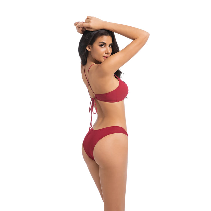 Kırmızı İki Parça Yüksek Bel Bikini