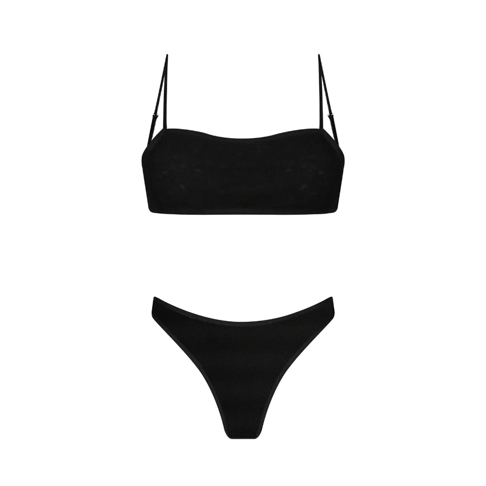 Yüksek Bel Siyah İki Parça Kadın Bikini