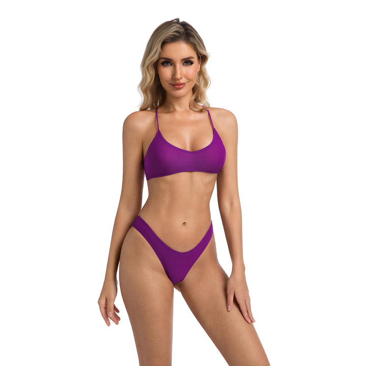 Yüksek Bel Mor İki Parça Kadın Bikini