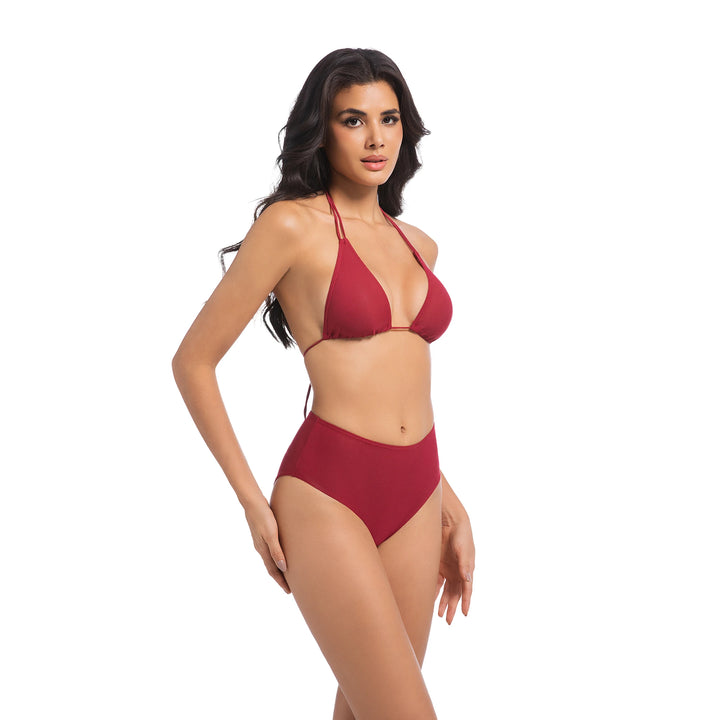 Yüksek Bel Kırmızı İki Parça Kadın Bikini