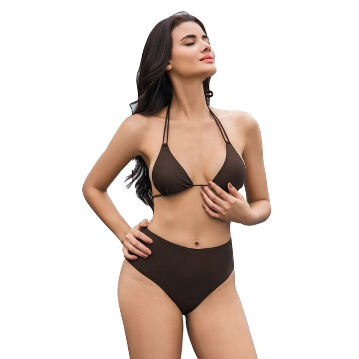 Yüksek Bel Kahverengi İki Parça Bikini Seti