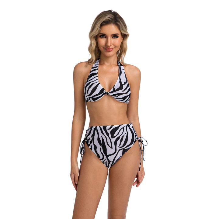 Zebra Desenli İki Parça Yüksek Bel Bikini