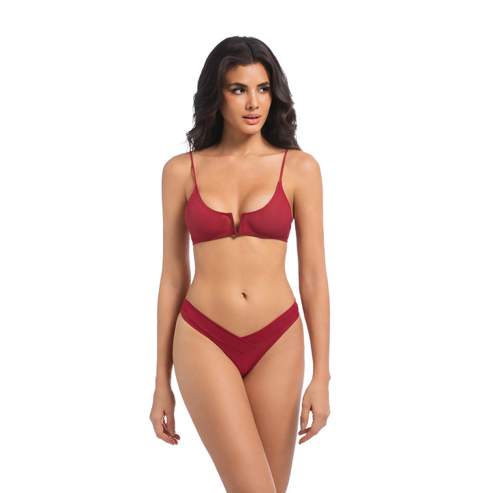 Yüksek Bel Kırmızı İki Parça Kadın Bikini