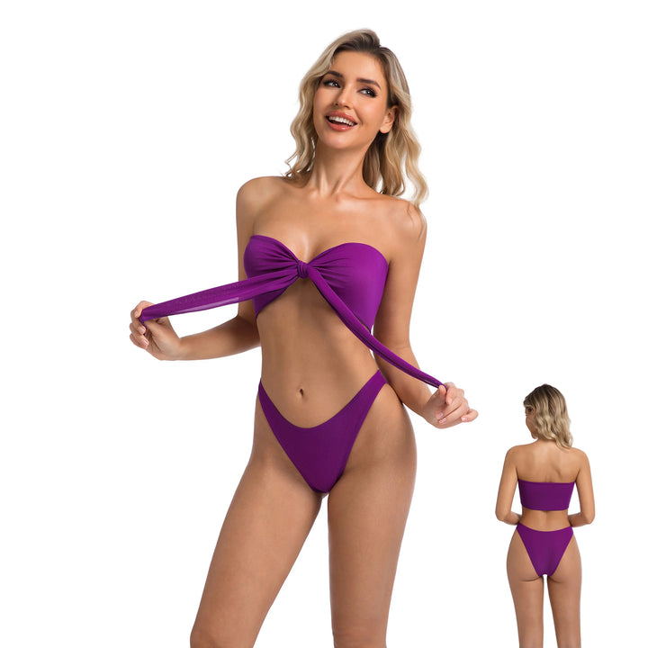 Yüksek Bel Mor İki Parça Kadın Bikini