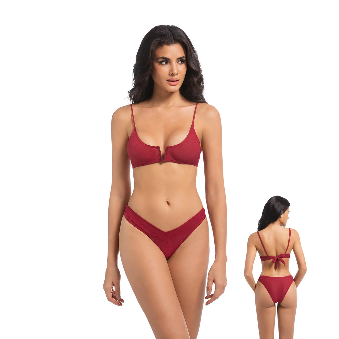 Yüksek Bel Kırmızı İki Parça Kadın Bikini