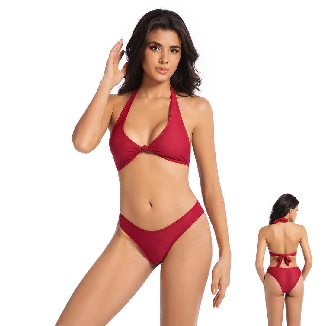 Yüksek Bel Kırmızı İki Parça Kadın Bikini