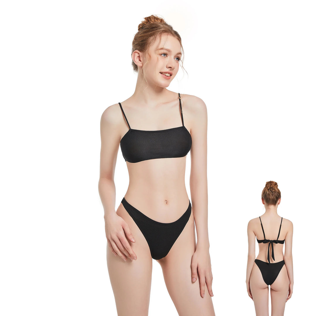Yüksek Bel Siyah İki Parça Kadın Bikini