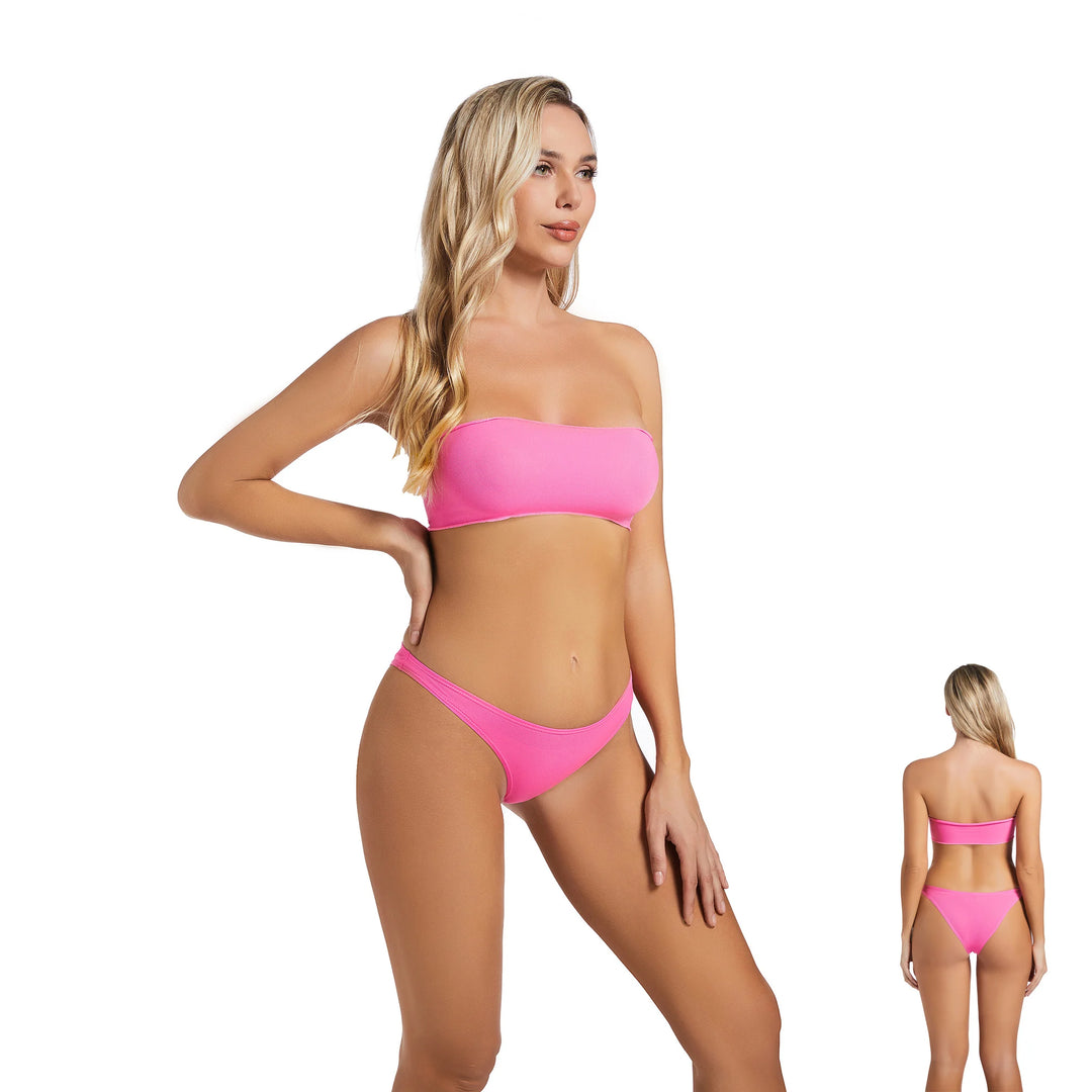 Yüksek Bel Pembe İki Parça Kadın Bikini
