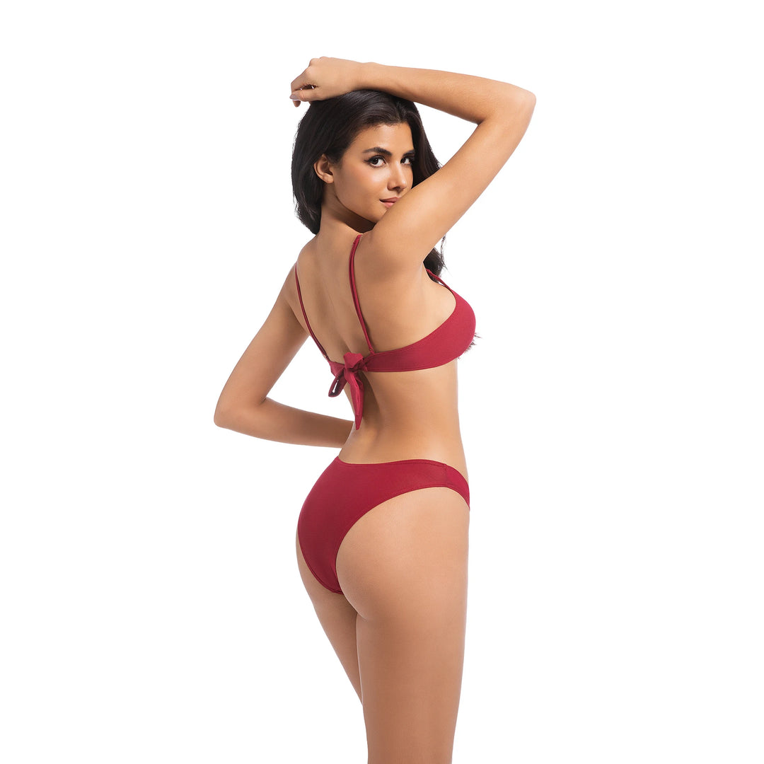 Yüksek Bel Kırmızı İki Parça Kadın Bikini
