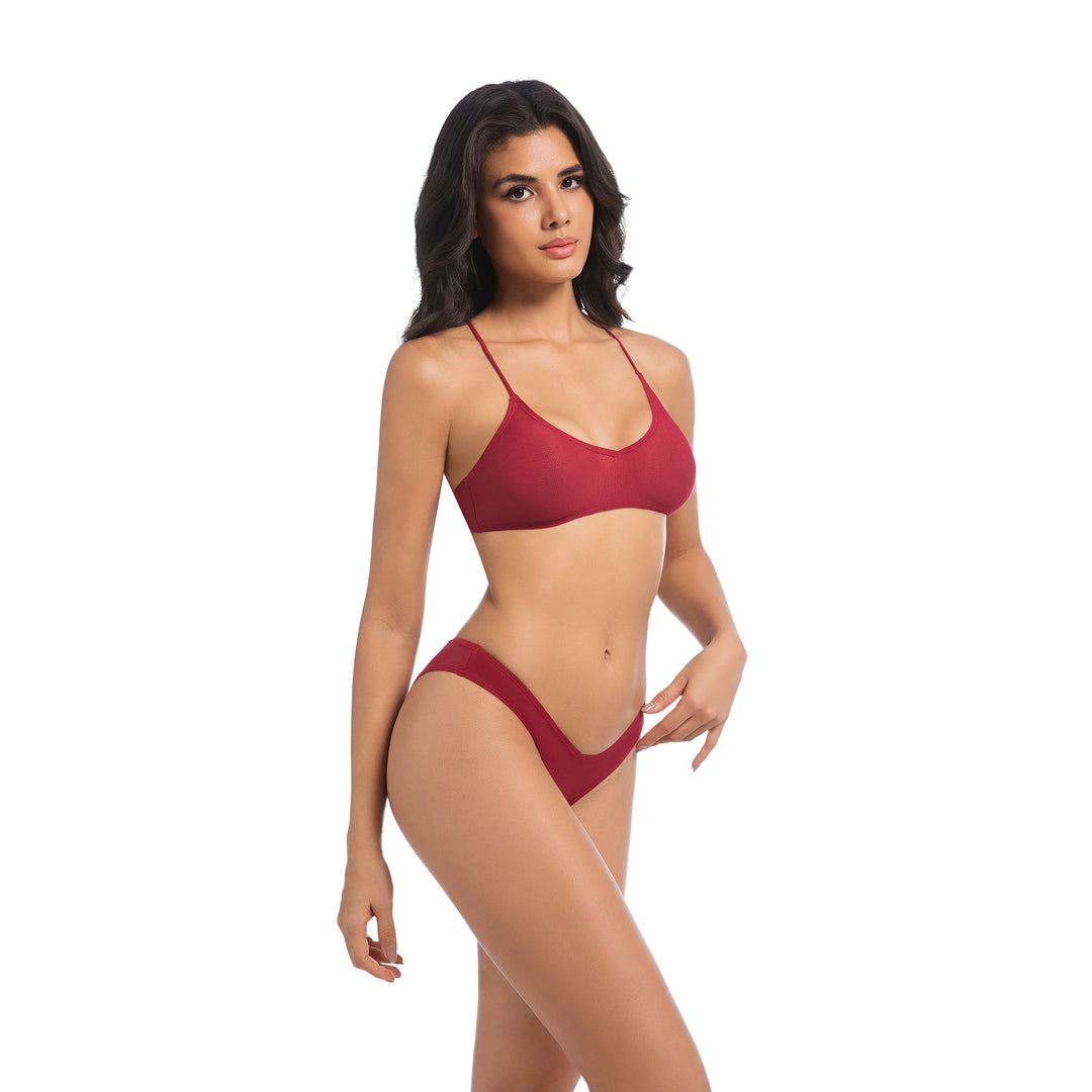 Kırmızı İki Parça Yüksek Bel Bikini