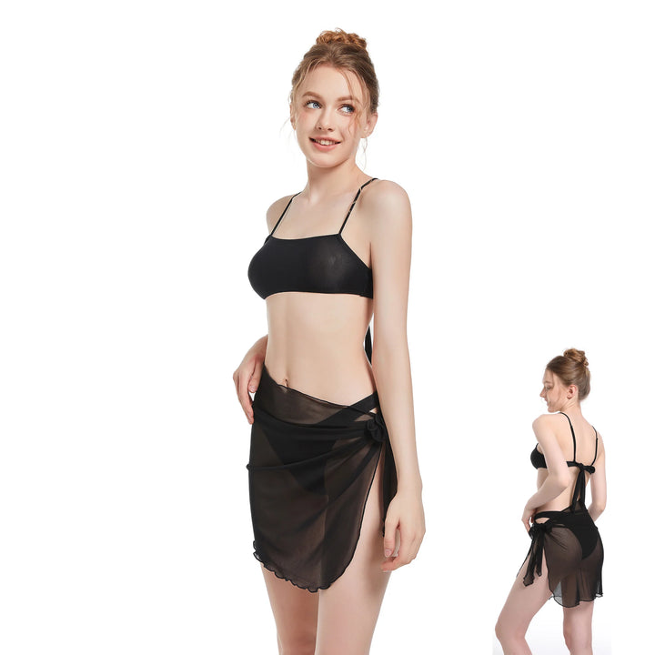 Yüksek Bel Siyah Ekolojik Plaj Etekli Kadın Bikini