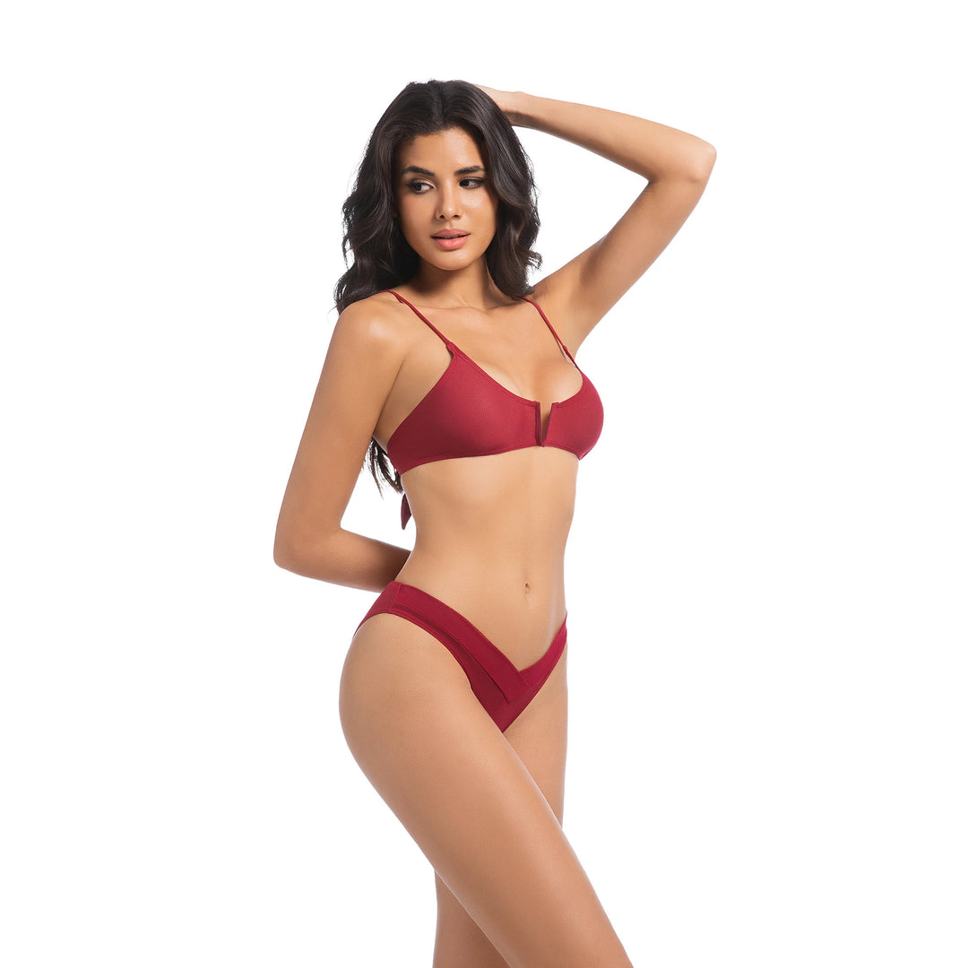 Yüksek Bel Kırmızı İki Parça Kadın Bikini
