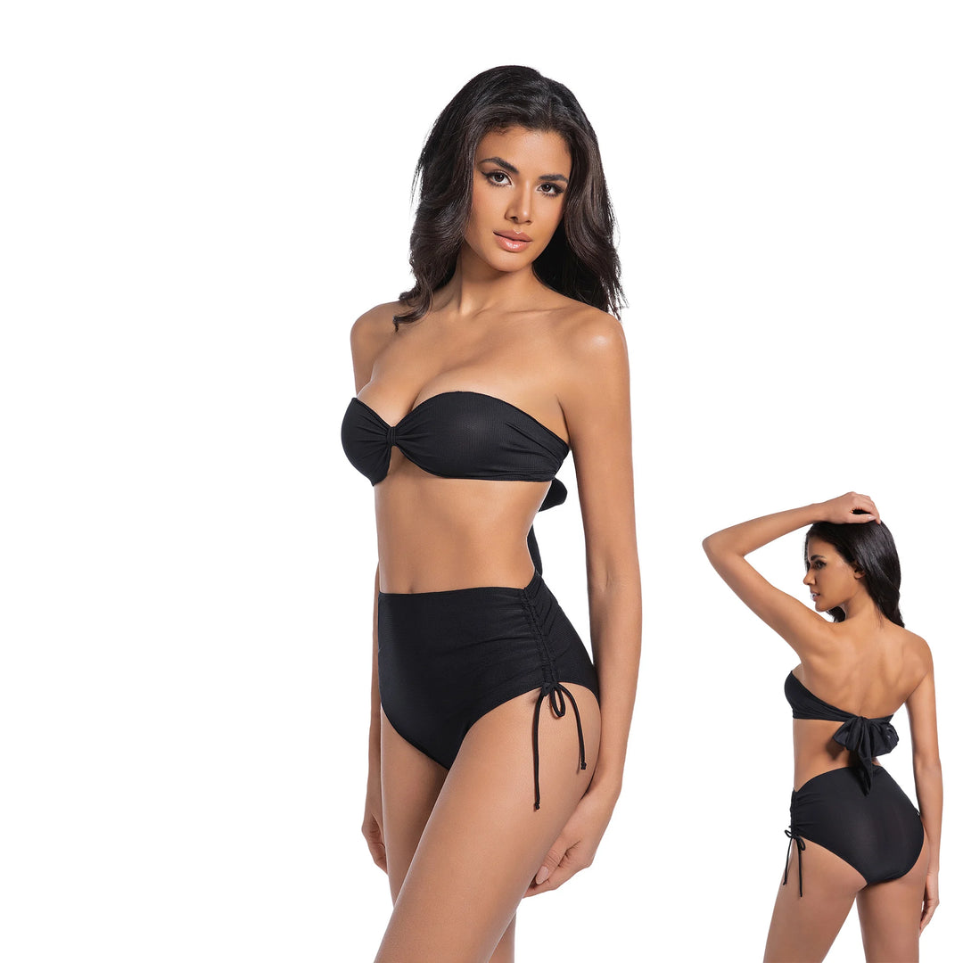 Yüksek Bel Siyah İki Parça Kadın Bikini