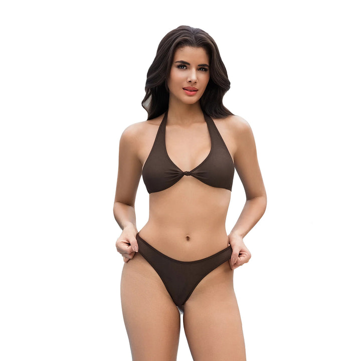Yüksek Bel Kahverengi İki Parça Bikini Seti