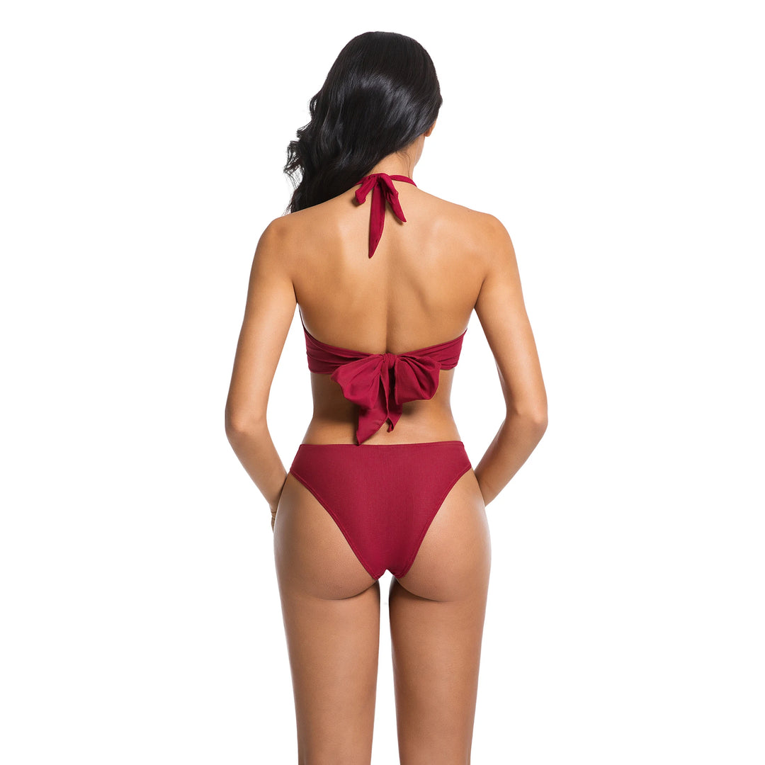 Yüksek Bel Kırmızı İki Parça Bikini