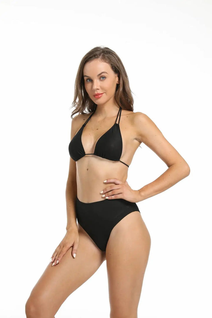 Yüksek Bel Siyah İki Parça Kadın Bikini