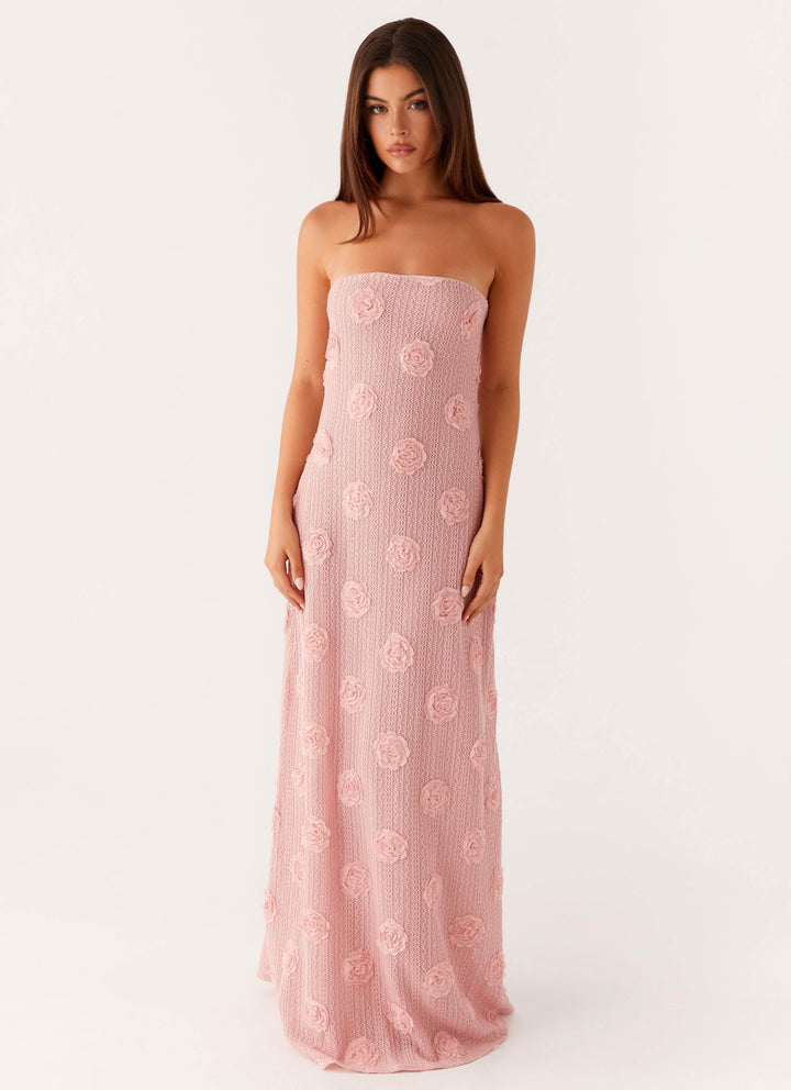 Yüksek Bel Pembe Holly Maxi Elbise