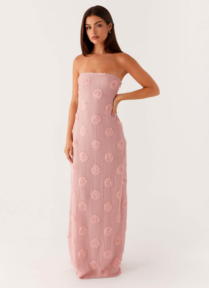 Yüksek Bel Pembe Holly Maxi Elbise