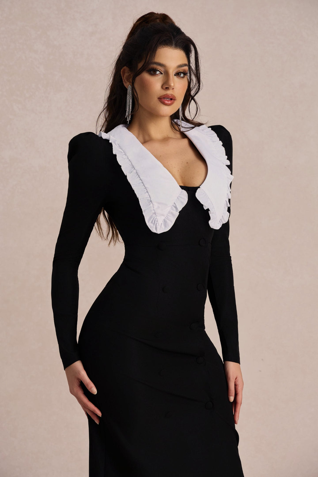 Kathy Peter Pan Yaka Modern Midi Elbise