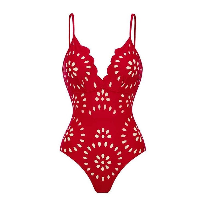 Yüksek Bel Kırmızı Monokini ve Etek Seti