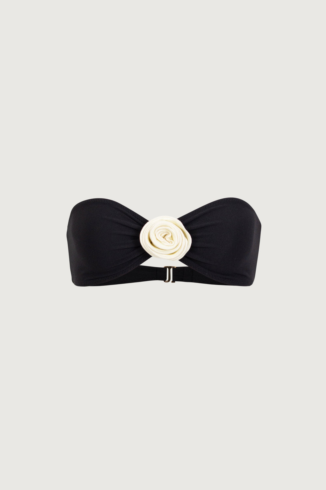 Yüksek Bel Rosette Bandeau Bikini Takımı - Siyah/Krem