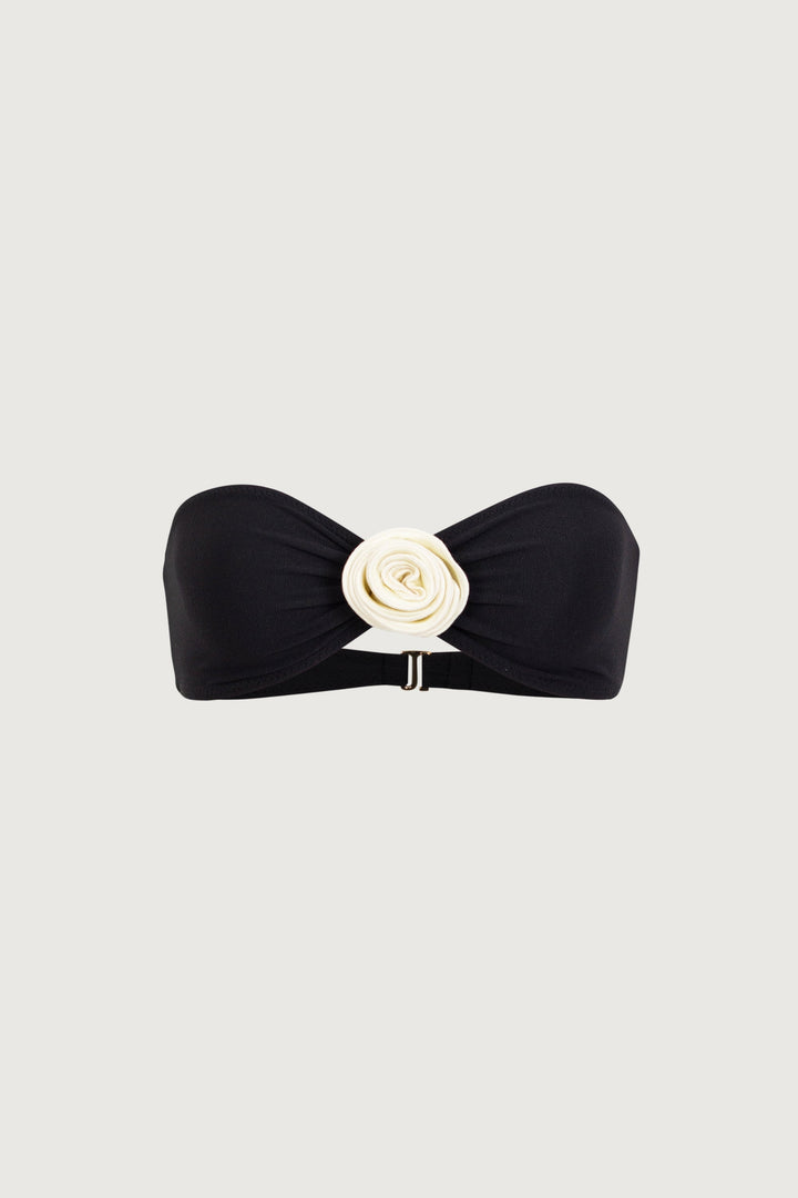 Yüksek Bel Rosette Bandeau Bikini Takımı - Siyah/Krem