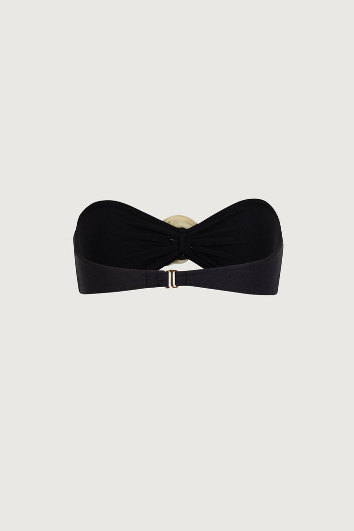 Yüksek Bel Rosette Bandeau Bikini Takımı - Siyah/Krem