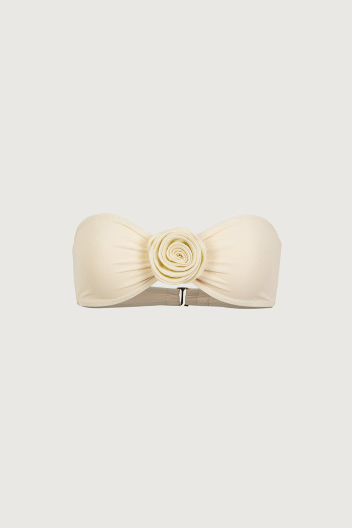 Yüksek Bel Rosette Bandeau Bikini Takımı - Krem Renk
