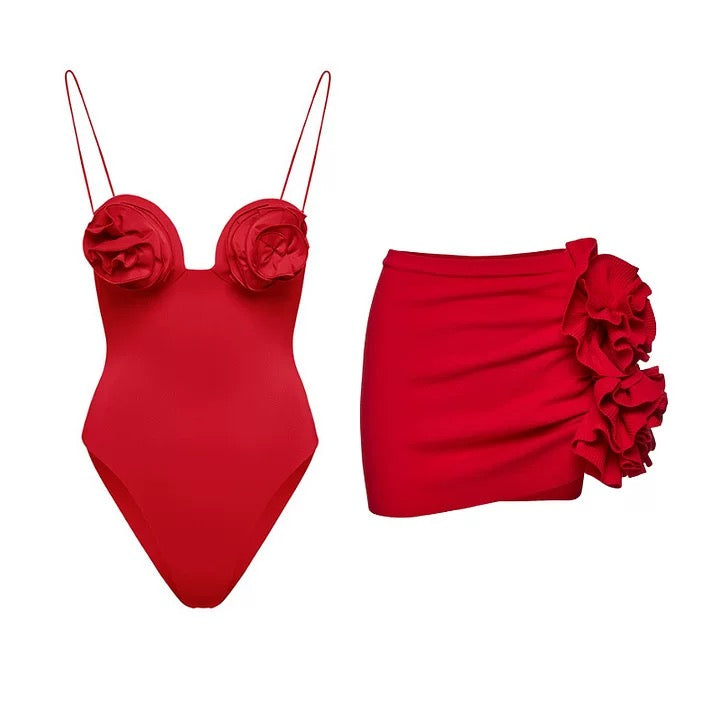 Modern Etekli Gül Desenli Monokini