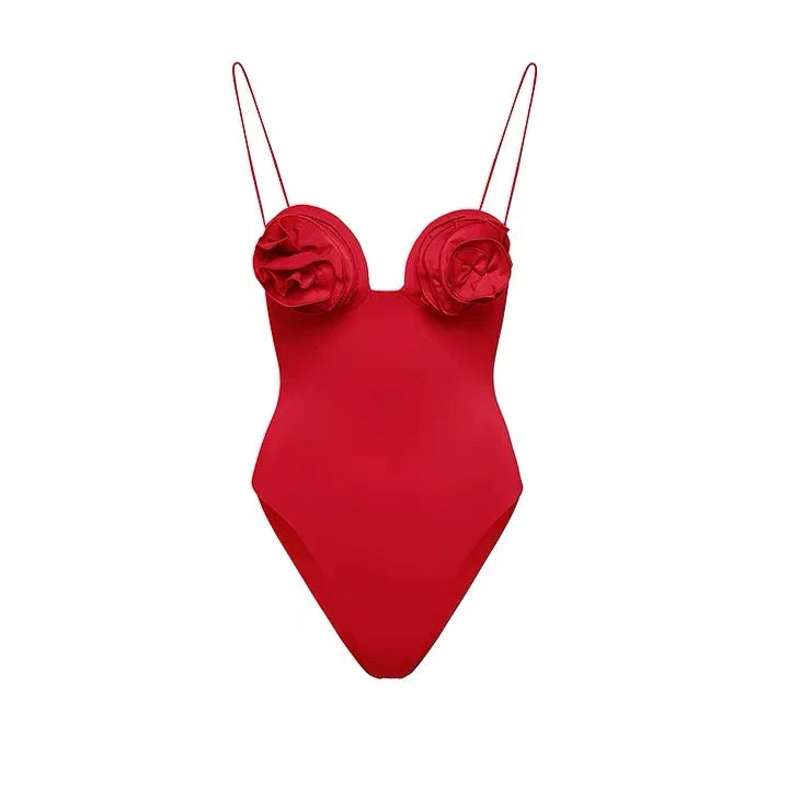 Modern Etekli Gül Desenli Monokini