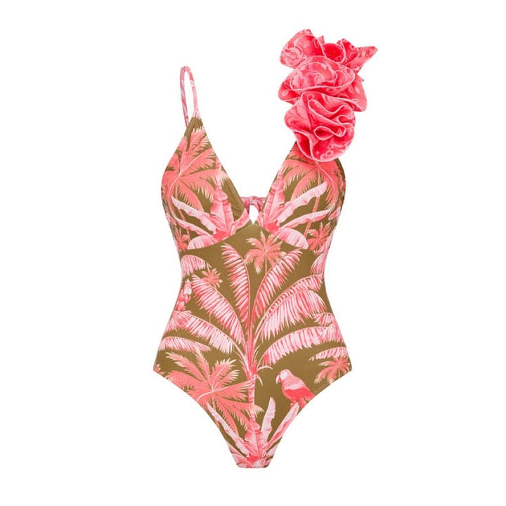 Fiji Flora Yüksek Bel Etekli Monokini Seti