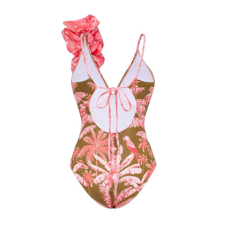 Fiji Flora Yüksek Bel Etekli Monokini Seti