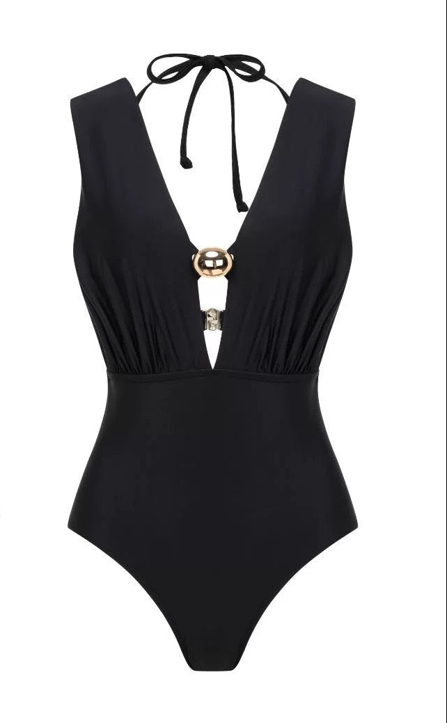Yüksek Bel Günbatımı Palmiyeleri Monokini ve Sarong Seti