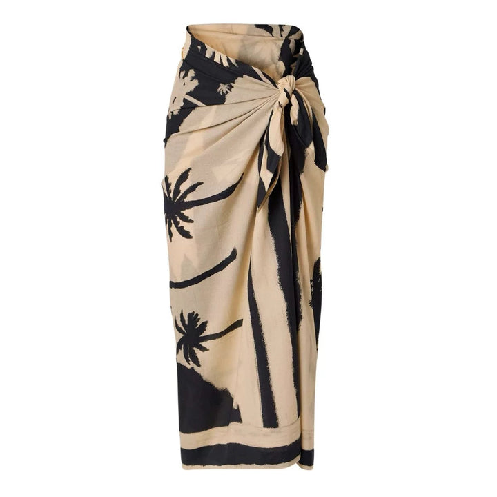 Yüksek Bel Günbatımı Palmiyeleri Monokini ve Sarong Seti