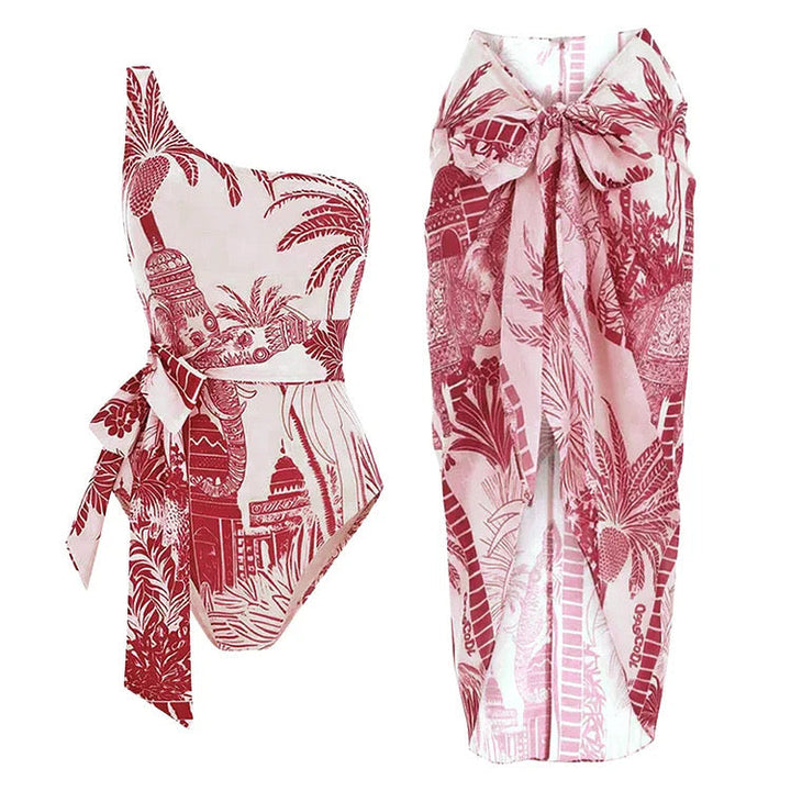Şehir Tek Omuz Monokini ve Pareo Seti