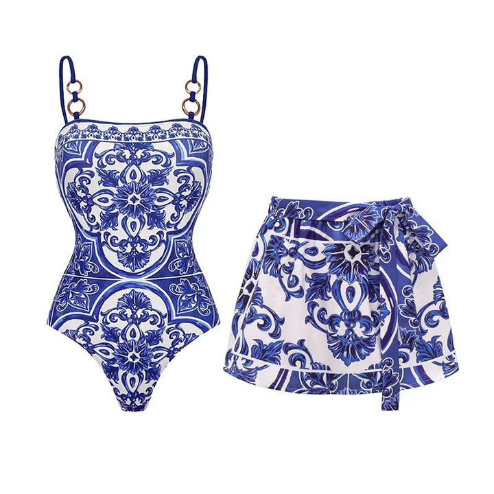 Yüksek Bel Cobalt Royale Lüks Etekli Monokini Seti