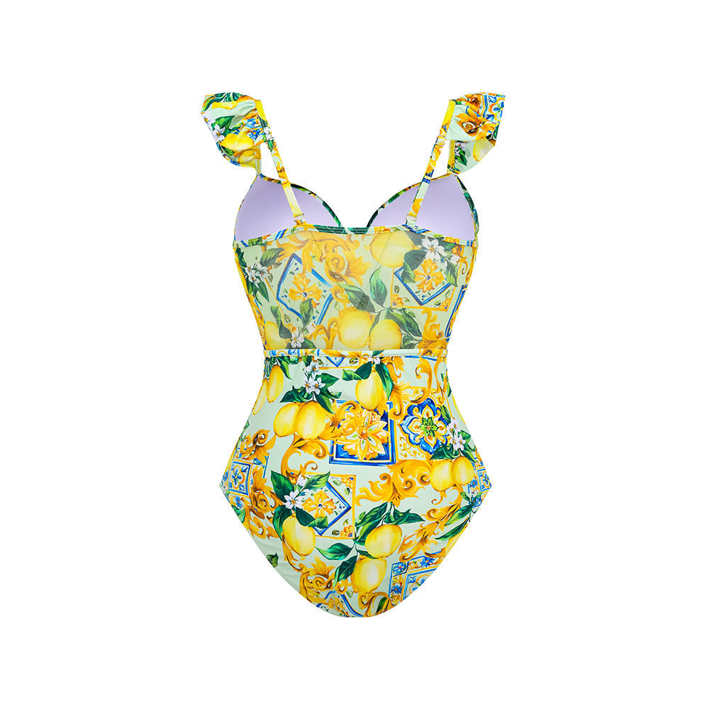 Yüksek Bel Limon Fiesta Volanlı Monokini Seti