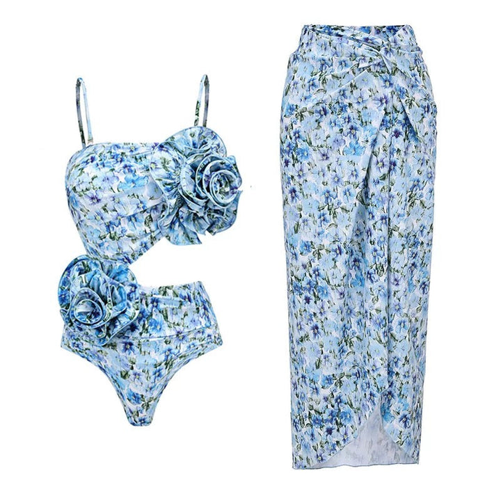 Rose Reverie Yüksek Bel Monokini Etek Seti