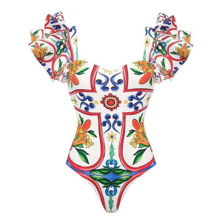 Retro Emaye Monokini ve Pareo Seti