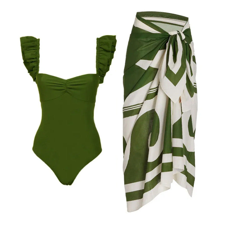 Kiwi Ruffle Monokini ve Sarong Seti