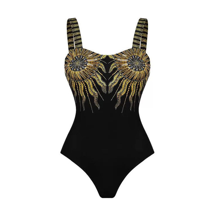 Altın Eclipse Yüksek Bel Monokini ve Sarong Seti