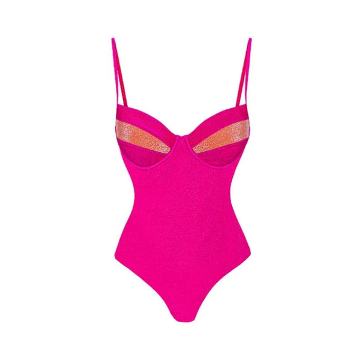 Yüksek Bel Sıcak Pembe Monokini Etek Seti