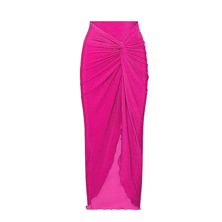 Yüksek Bel Sıcak Pembe Monokini Etek Seti