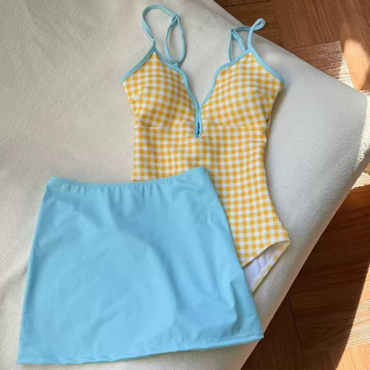 Yüksek Bel Elli Kızıl Monokini Etek Seti