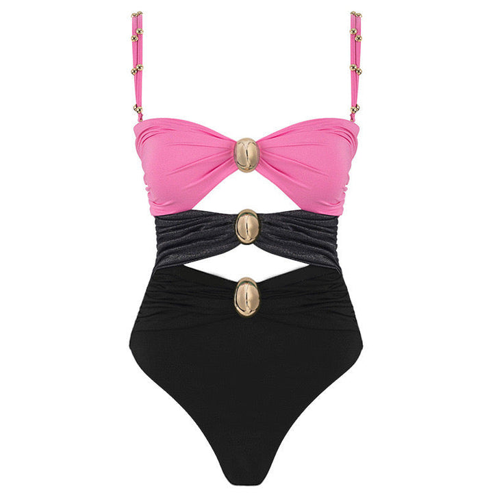 Yüksek Bel Gül Monokini ve Etek Seti