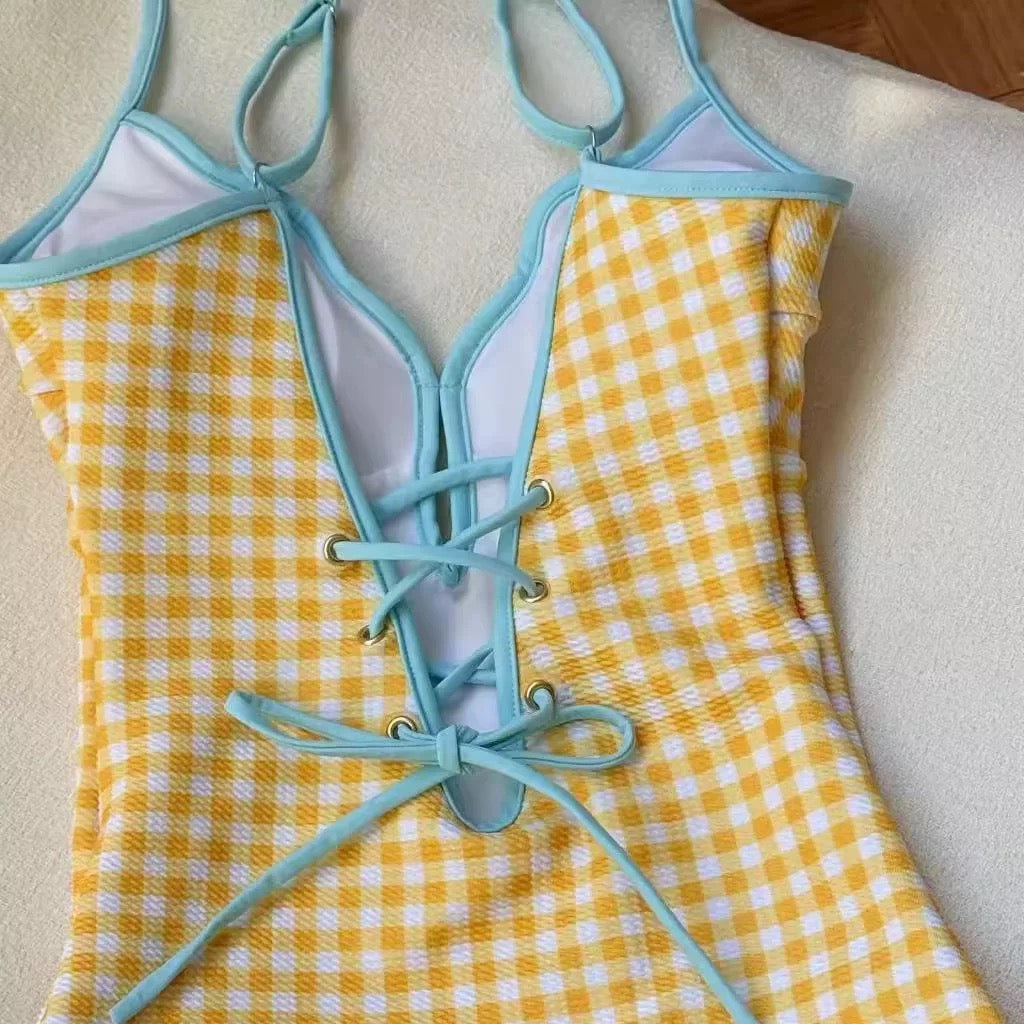 Yüksek Bel Elli Kızıl Monokini Etek Seti